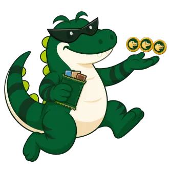 Mascote jacaré com Cartas e jacacoin