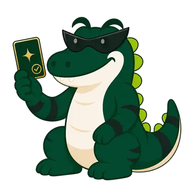 Mascote jacaré segurando uma Rara Dupla surpresa